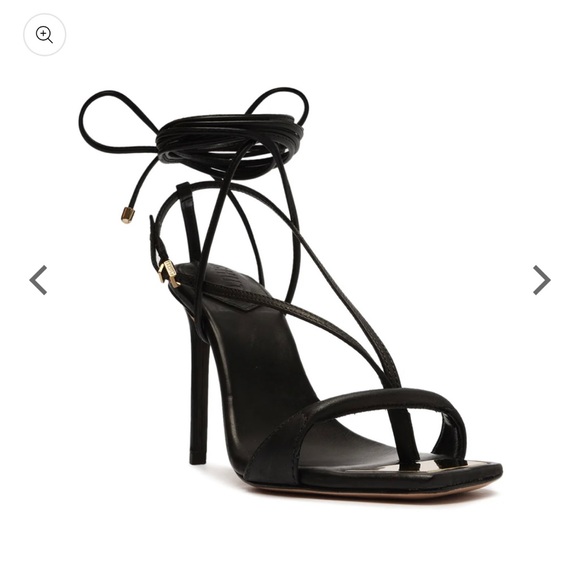 Schutz 3.9” Vikki Black Leather Strappy Lace Up Square Toe Stiletto Heel Sandals - Picture 2 of 7